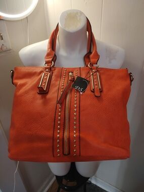 Orange Stud-Accent Shoulder Bag